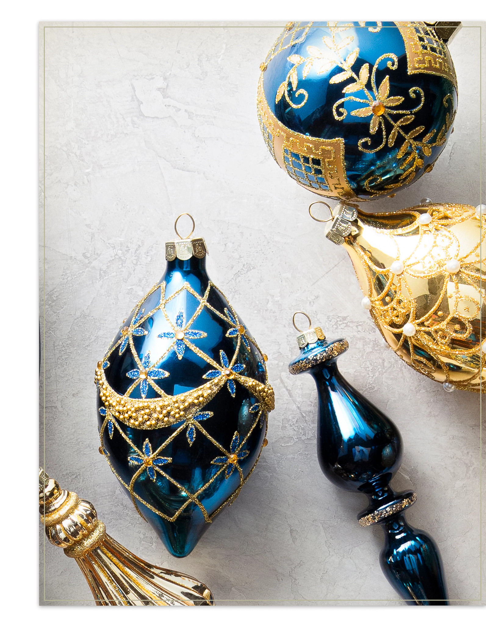 Sapphire & Gold Gilded Glory Main Glass Christmas Ornament Set